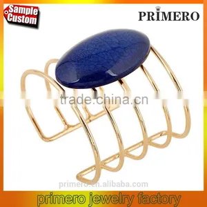 Fashion Unique Exaggerated Natural Stones Plated Gold Hollow Bracelet Bangles Jewelry thumbnail-1
