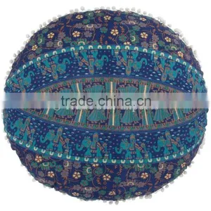 Indian Large Mandala Floor Cushion Cover Decorative Throw Pillows Pom Pom Outdoor Cushions Roundie Boho Pillow Shams thumbnail-3