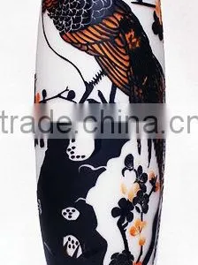 Handmade Tall Glass Vase With Gold Painting and Flower Piled thumbnail-1