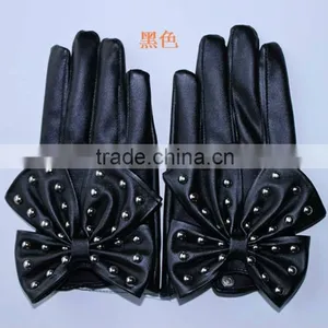 New Arrival Fashion Black Soft Leather Gloves for Girl thumbnail-1
