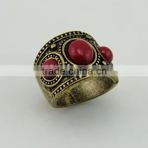 Fashion Nail Indian Style Wide Anti Brass Red Resin Gold Ring thumbnail-5