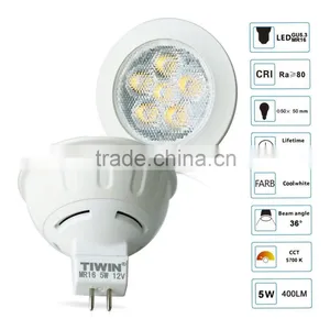 TIWIN 2015 New Design CE ROHS Warm White 2700K Cool White 5700K Spot SMD 12v 5W Mr16 Led Light Lamp Bulb thumbnail-1