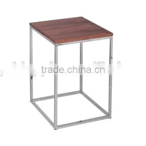 Square Wooden Coffee Table, Modern Steel Low Table With Wooden Top, Side Table for Home Use thumbnail-2