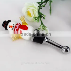 Snowman Theme Murano Glass Wine Bottle Stoppers for Christmas Gifts thumbnail-2