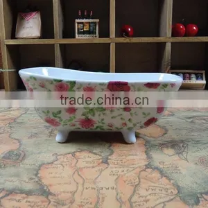 Rose Flower Design Small Ceramic Soap Bathtub thumbnail-1