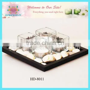 Glass Candle Holder With Wooden Tray Gift Set thumbnail-1