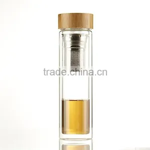 2016 New Design Wholesale Promotion Custom Logo Glass Fruit/tea Infuser Water Bottle BPA Free With Bamboo Lid thumbnail-2