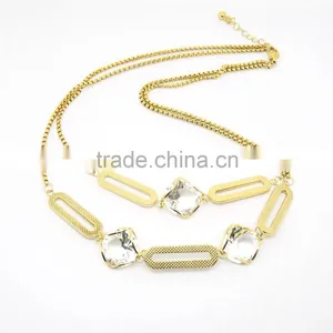 Trendy Stainless Steel Double Layer Big Crystal Gold Chunky Necklace thumbnail-2