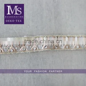 Elegant Design 2.5cm Width Champagne Crystal Trim Bridal Embrodiery thumbnail-1