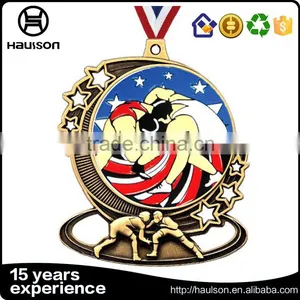 Gold Medal Seller Custom Hollow Out Casting Soft Enamel Usa Flag Insert Zinc Alloy Antique Gold Plated Wrestling Sport Medal Wit thumbnail-1