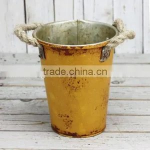 Shabby Chic Metal Vase Bucket With Linen Handle thumbnail-1