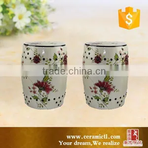Butterfly Patterns White Ceramic Drum Stools thumbnail-3
