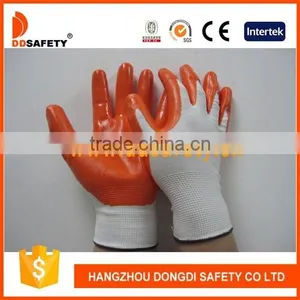 DDSAFETY 2016 Hot Sale Orange Nitrile Gloves With White Nylon Liner thumbnail-1