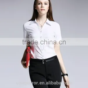 Fashion Ladies Short Sleeve Formal Tops Blouse Cotton Shirt thumbnail-4