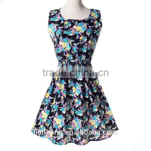 Hot Sell New Korean Style Women Clothing Bohemian Floral Sleeveless Vest Printed Beach Chiffon Dress Bohemian Style Clothing thumbnail-6