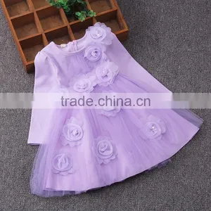 2017 New Style Winter Fall Baby Girls Pink Princess Flower Party Dress Baby Dresses Girls Purple Long Sleeves Designer Dresses thumbnail-2