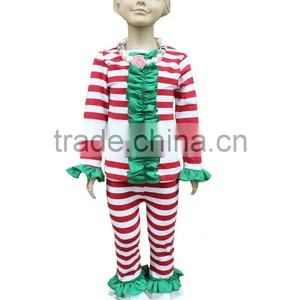 Custom Design Children Christmas Outifit Stripe Ruffle Baby Clothes Clothing Set thumbnail-1