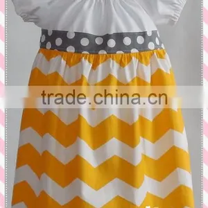 Elegant Short Sleeve Dresses Boutique Girls Peasant Dress Yellow and White Chevron Girls Summer Zig Zag Dress Plain Cloth thumbnail-1