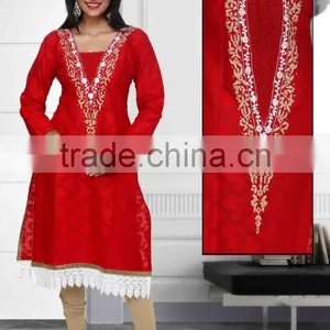 Red Latest Kurti Designs for Girls for Stitching 2015 thumbnail-6