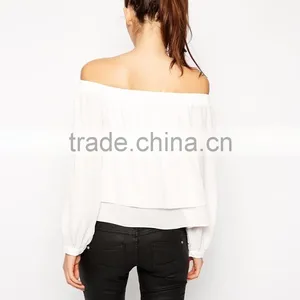 Cold Shoulder Design Long Sleeves Lady Blouse Fashion New Blouse 2015 thumbnail-3