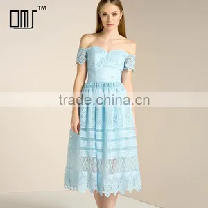 Crochet Chemical Lace Trim Sweetheart Neck off Shoulder Midi Party Dress thumbnail-1