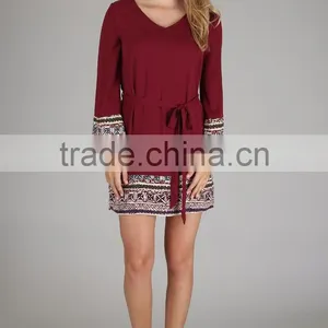 FASHION DRESS PRINTED BORDER SASH TIE DRESS thumbnail-1