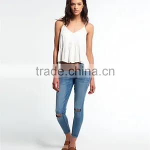2016 Guangzhou Shandao Brand Name Bulk Wholesale Women Sexy Spaghetti Strap Loose White Chiffon Custom Crop Top thumbnail-2