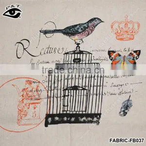Vintage Canvas Textile Fabric Bird Pattern Printed Linen Fabric Screen Printing Linen Fabric thumbnail-1