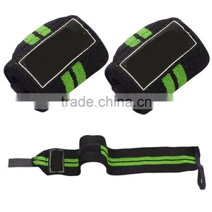 Weight Lifting Wrist Wraps in Black Color With Two Green Stripe thumbnail-1