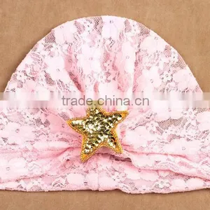 Indian Kids Turban Sequin Start Lace Hat, Fashion Sequin Hats With Lace Design thumbnail-5