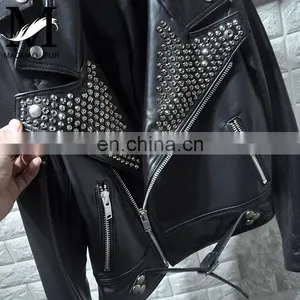 High Quality Custom Design Fashion Motocycle Jackets Black Short Women Biker Leather Jacket thumbnail-3