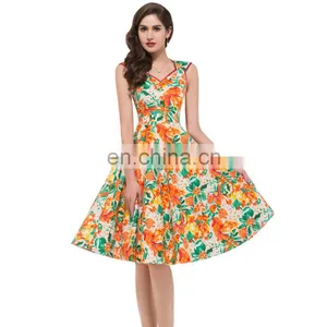 Grace Karin Vintage Flower Pattern Sleeveless Knee Length V-Neck Cotton A-Line 1950s Retro Vintage Dress CL007600-4 thumbnail-1