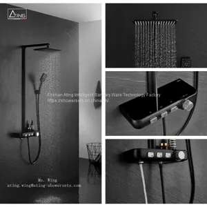 Black Colour Metal Case PPA Water Way Thermostatic Shower System thumbnail-1