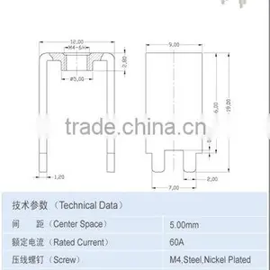 PCB Terminal Accressories Brass Terminal 5.00*10.80mm 60A thumbnail-2
