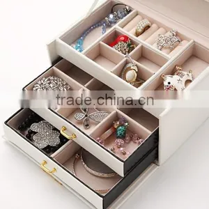 White Leather Jewelry Box,Cosmetic Jewelry Travel Case, Lock Jewelry Storage Case Organizer thumbnail-3