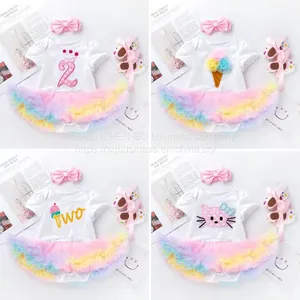 New Arrive Newborn Baby Girl Romper Jumpsuit+ Hair Accessories+Tutu Dress 3pcs Sets Party Birthday Tutu Dress Baby Girls Romper thumbnail-4