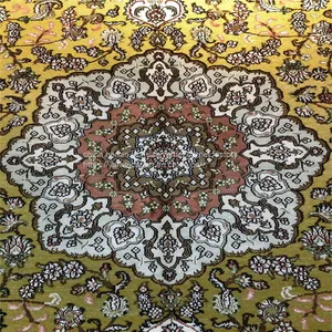 6'x9' Handmade Golden Silk Persian Carpet and Rug for Sitting Room and Bedroom thumbnail-2