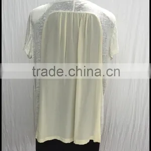 European Fashion Style Round Collar Short Sleeve Sequined White Blouse thumbnail-3