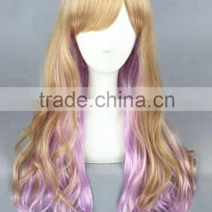 High Quality 65cm Medium Long Wave Blond&Purple Color Mixed Lolita Wig Synthetic Anime Wig Cosplay Hair Wig Party Wig thumbnail-2