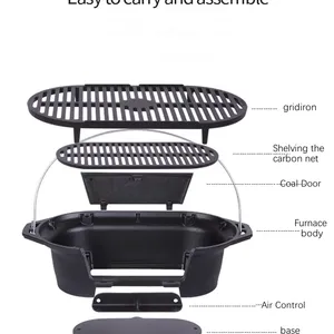 Hibachi Grill - 20 Inch Portable Cast Iron Outdoor Tabletop Grill - Handled Mini Japanese BBQ Charcoal Stove thumbnail-3