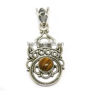 Perfect Brown Of Tiger Eye 925 Sterling Silver Jewelry Pendant, India Wholesaler Silver Jewelry, Fabulous Designs Silver Jewelry thumbnail-2