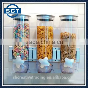 New Space Wall Mount Dispenser Triple Kitchen Dry Food Cereal Canister Storage thumbnail-2