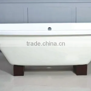 Rectangular Freestanding Cast Iron Bathtub With Wooden Cradle thumbnail-2
