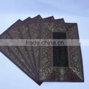 Indian Silk Table Runner With 6 Place Mats & 6 Coaster in Green Color Size 16*62 thumbnail-2