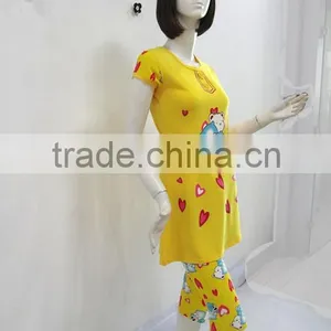 The Classic Yellow Lovely Cat and Loving Heart Pajamas Women thumbnail-4