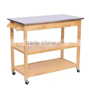 Pine Kitchen Trolley With Two Drawer thumbnail-2