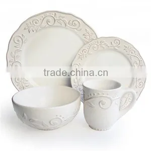 Beautiful Embossed Design Dinner Set White Porcelain Dinnerware thumbnail-1