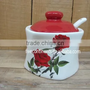 Wholesale Ceramic Bowl With Lid and Spoon for Salt Sugar thumbnail-1