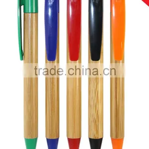 Green/blue/red/black/orange Plastic Clip and Tip Bamboo Ballpoint Pen thumbnail-1