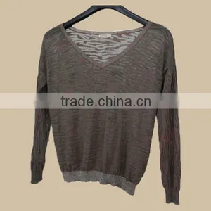2014 Women Knit Wear V-neck Polyester/cotton Sweater/pullover /single Jersey/adult Women Sweater thumbnail-1